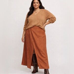 By Anthropologie Linen Maxi Wrap Skirt in Rust Womens Size 22🧡